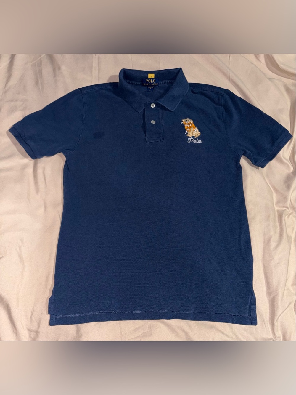 Polo Ralph Lauren Boys Blue Teddy Bear Polo Shirt Size Large (14-16) Read